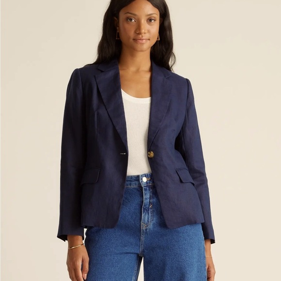 Quince Navy 100% European Linen Structured Blazer size XS - Picture 1 of 11